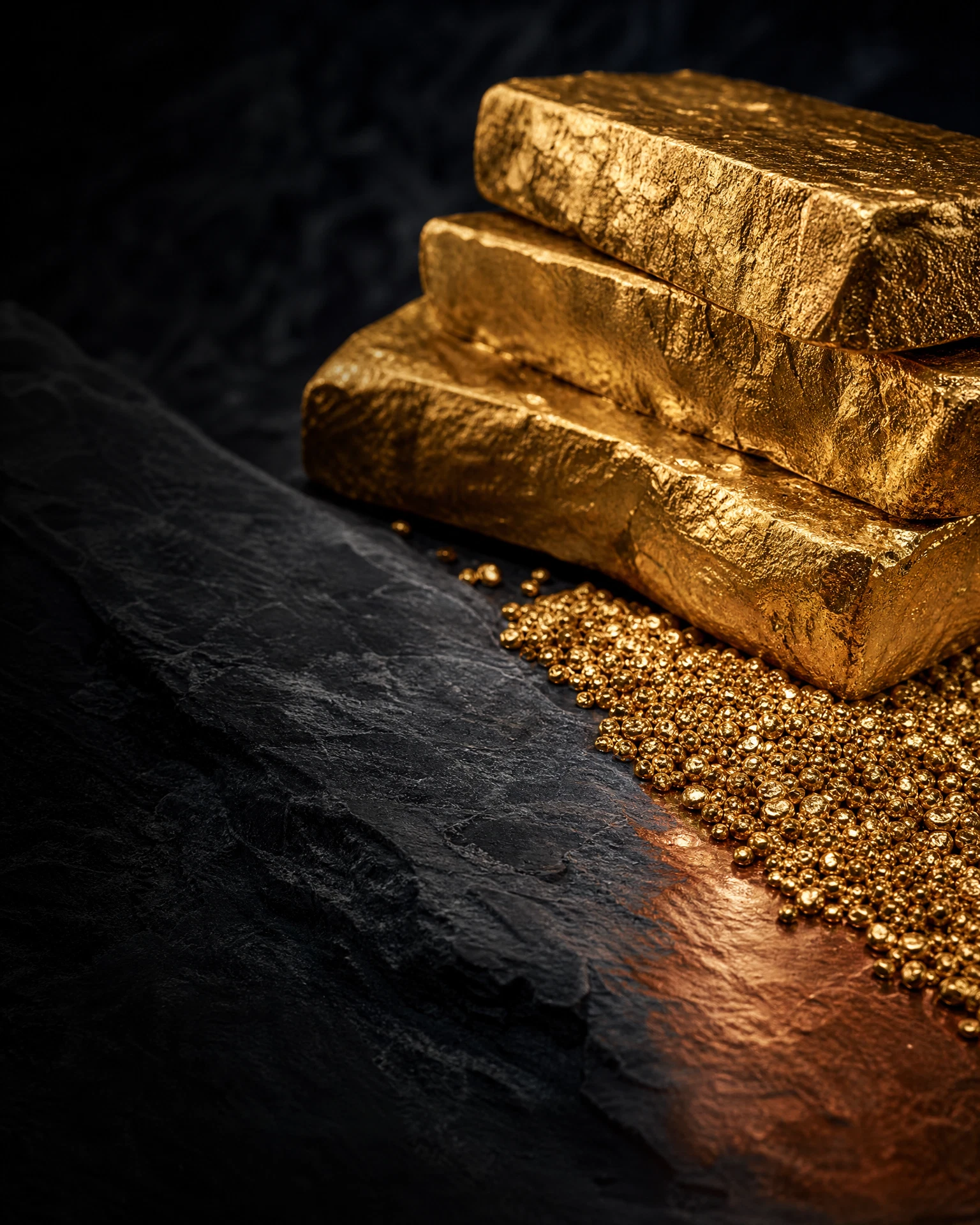 Gold bars and raw gold material