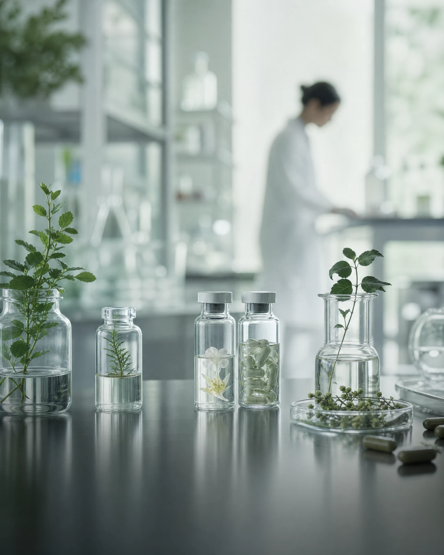Pharmaceutical glass vials in a modern laboratory